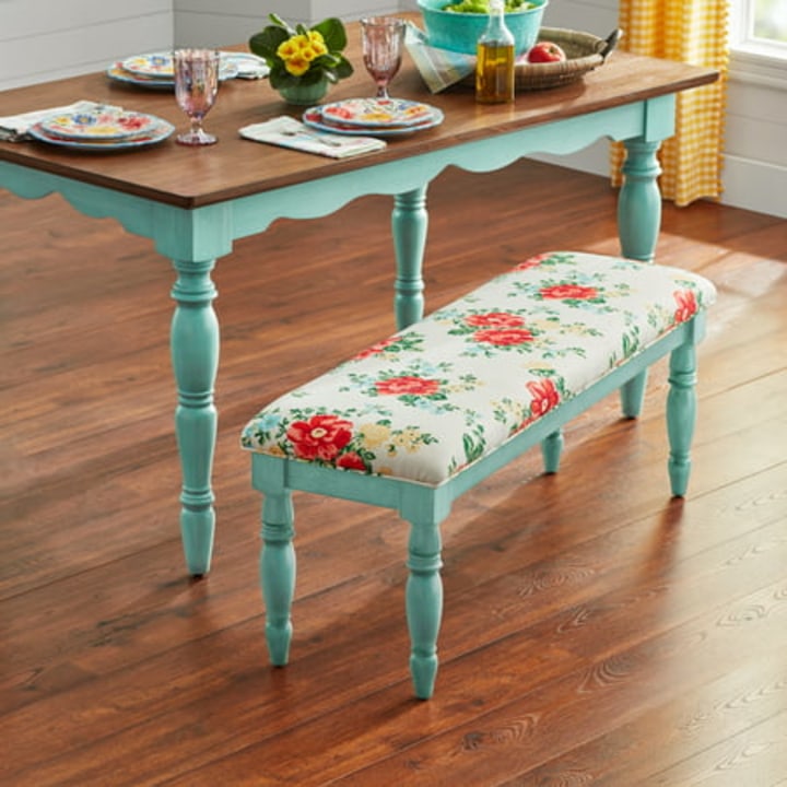 The Pioneer Woman Vintage Floral Dining Bench, Teal