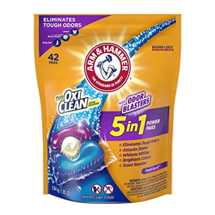 Arm &amp; Hammer Plus OxiClean With Odor Blasters Laundry Detergent 5-IN-1 Power Paks, 42CT (Packaging may vary)