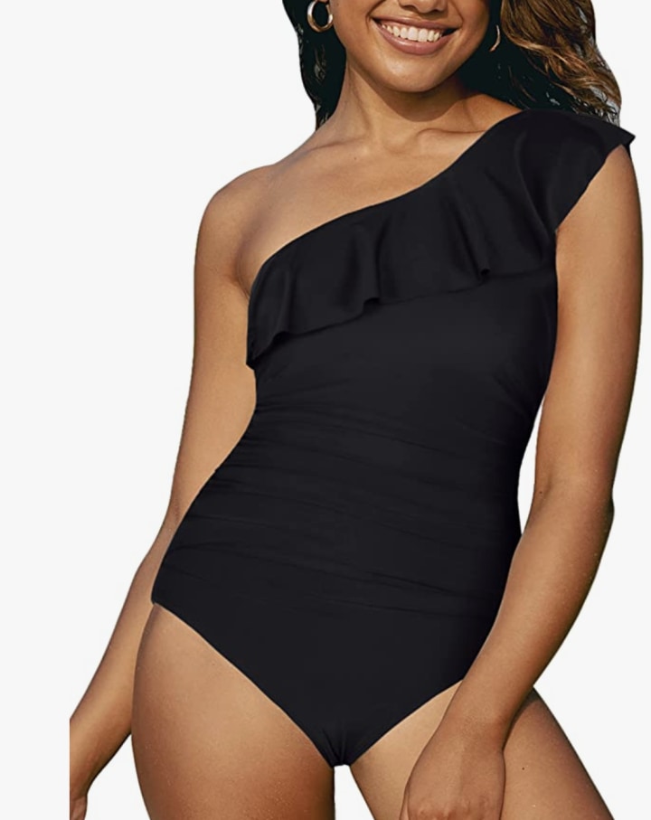 One-Shoulder Asymmetric Ruffle Swimsuit