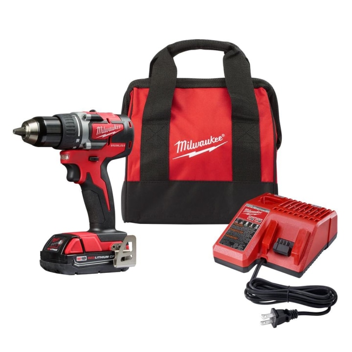 Milwaukee M18 18-Volt Lithium-Ion Brushless Cordless 1/2 in. Compact Drill/Driver with (1) 2.0 Ah Battery, Charger and Tool Bag