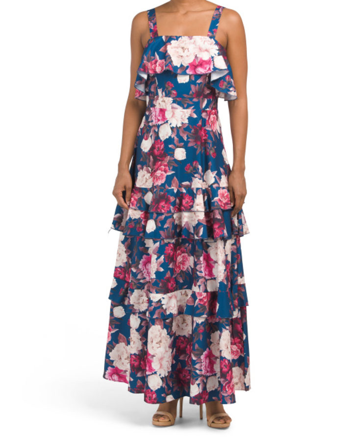 Floral Ruffle Maxi With Dress With Tiers