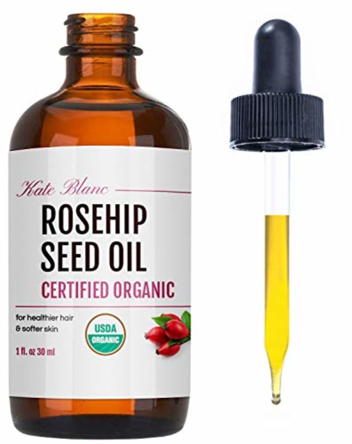 Rosehip Oil for Face &amp; Skin - Kate Blanc Cosmetics. USDA Organic Rosehip Seed Oil for Gua Sha Massage &amp; Essential Face Oil. 100% Pure, Cold Pressed Rose Hip Oil for Acne Scars &amp; Facial Oil (1 oz)