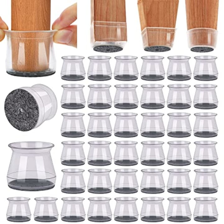 BUMACO 40Pcs Chair Leg Floor Protectors Silicone Covers to Protect Floors, Circular,Round,Square (Large Clear Fit 1.3&quot;-2&quot;)