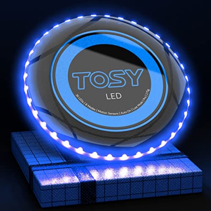 TOSY 36 &amp; 360 LED Flying Disc - Extremely Bright, Smart Auto Light Up, 175g Frisbee, Rechargeable, Patent-Pending, Gift for Adult/Men/Boys/Teens/Kids, Birthday, Lawn, Outdoor, Beach &amp; Camping Games
