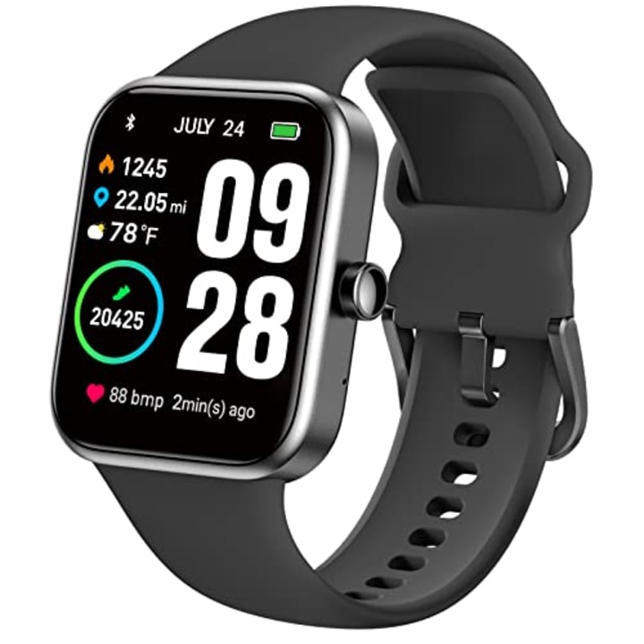 TOZO S2 44mm Smart Watch Alexa Built-in Fitness Tracker with Heart Rate and Blood Oxygen Monitor,Sleep Monitor 5ATM Waterproof HD Touchscreen for Men Women Compatible with iPhone&amp;Android Black