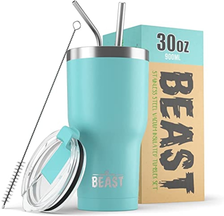 Beast 30 oz Tumbler Stainless Steel Vacuum Insulated Coffee Ice Cup Double Wall Travel Flask (Aquamarine Blue)