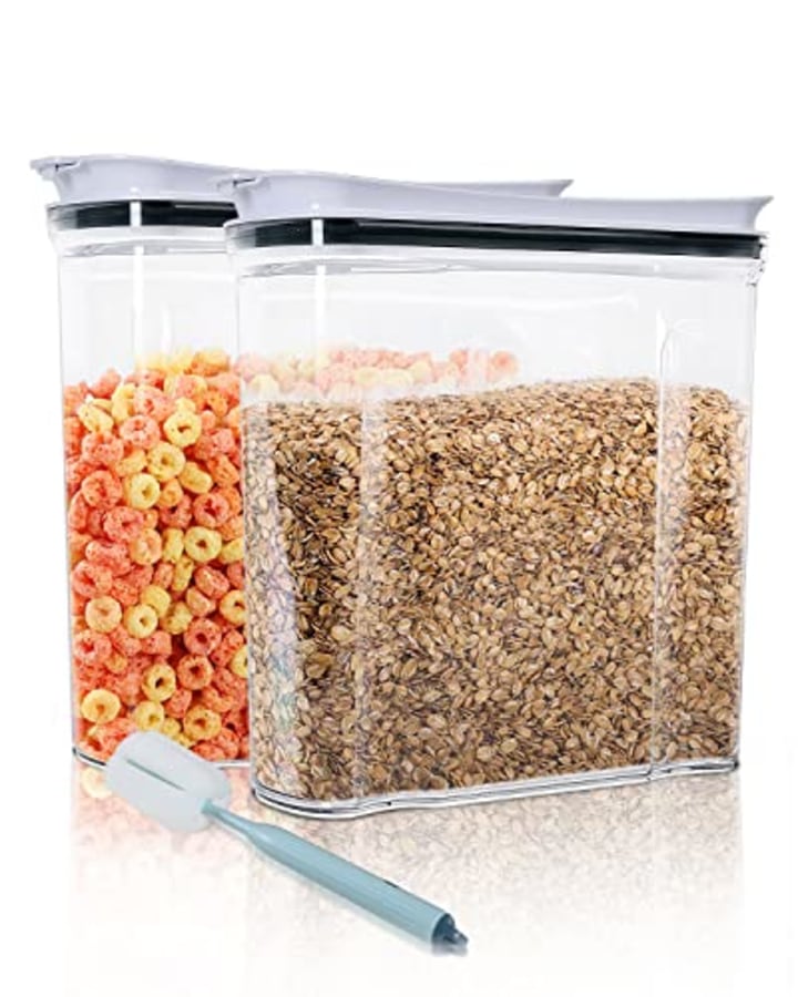 FreshKeeper Cereal Containers Storage Set, Airtight Food Storage Container with Lid 4L/135.2oz, 2PCS BPA-FREE Plastic Pantry Organization Canisters for Rice Cereal Flour Sugar Dry Food in Kitchen