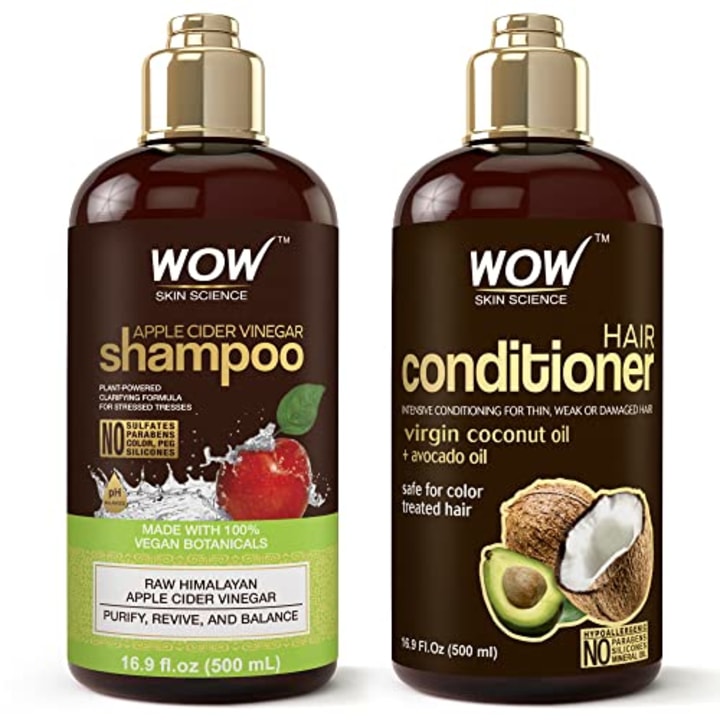 WOW Skin Science Apple Cider Vinegar Shampoo &amp; Conditioner Set with Coconut &amp; Avocado Oil - Men and Women Gentle Shampoo Set - Hair Growth Shampoo for Thinning Hair &amp; Loss - Sulfate &amp; Paraben Free