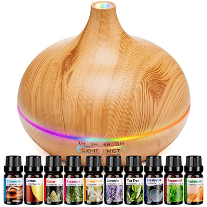 Aroma Diffuser for Essential Oil Large Room Diffusers Set with 10 Essential Oils,Ultrasonic 550ml Aromatherapy Diffuser with Essential Oil, Bedroom Vaporizer Cool Mist Humidifier for Home Office