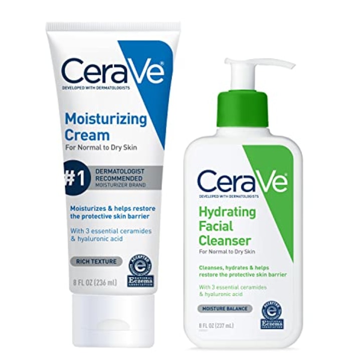 CeraVe Moisturizing Cream and Hydrating Face Wash Skin Care Set for Dry Skin | Face &amp; Body Cream and Moisturizing Non-Foaming Face Wash | Hyaluronic Acid and Ceramides | 8oz Cream + 8oz Cleanser