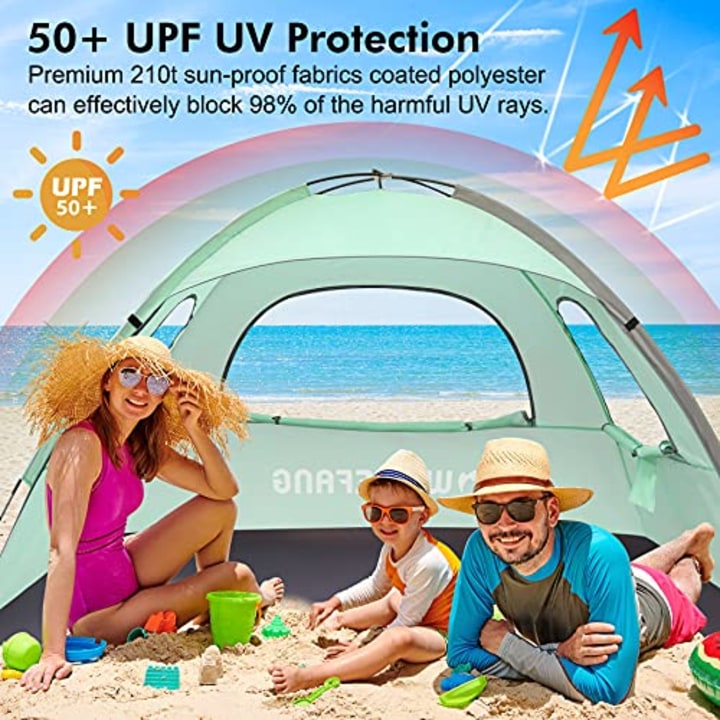 Pop Up Beach Tent Sun Shade Shelter Anti-UV Automatic Waterproof Tent  Canopy for 2/3 Man w/ Net Window Storage Bag