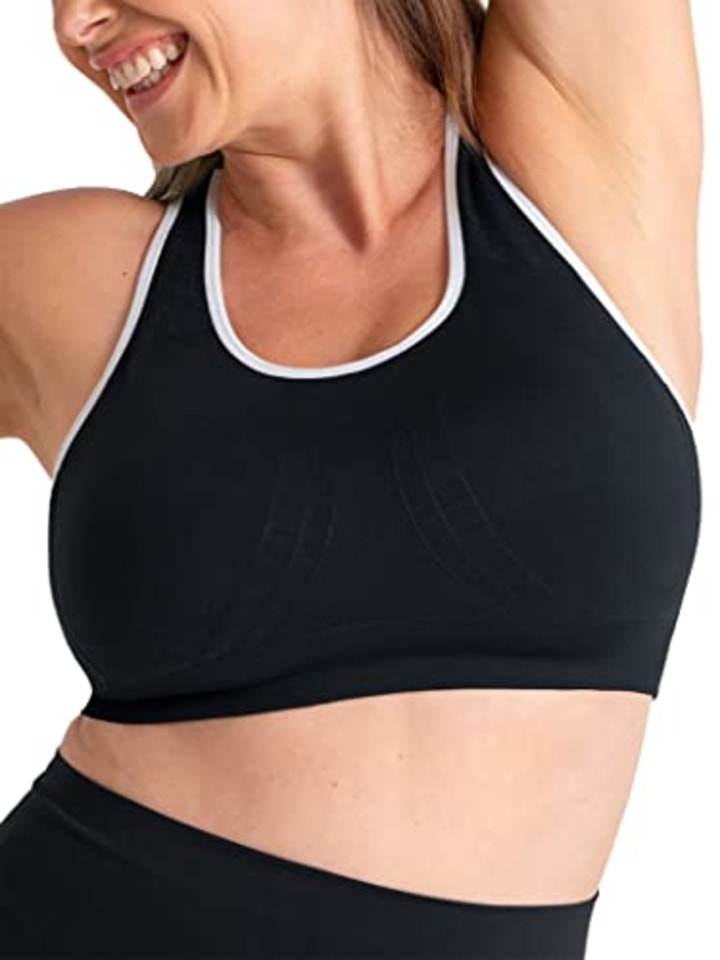 SHAPERMINT Seamless Racerback Wireless Sports Bra for Women with Removable Cups | Low Compression Womens Workout Tops