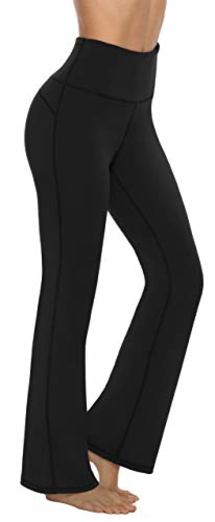AFITNE Yoga Pants for Women Bootcut Pants with Pockets High Waisted Workout Bootleg Yoga Pants Tall Long Athletic Gym Pants Black - L