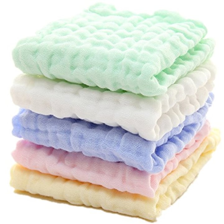 Baby Muslin Washcloths - Natural Muslin Cotton Baby Wipes - Soft Newborn Baby Face Towel and Muslin Washcloth for Sensitive Skin- Baby Registry as Shower, 5 Pack 12x12 inches by MUKIN