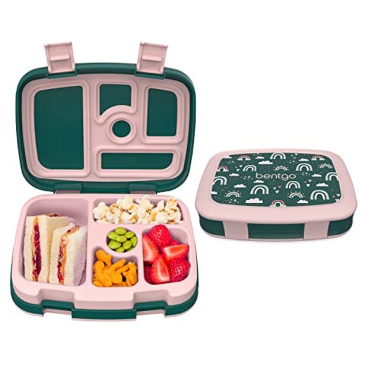 Bentgo(R) Kids Prints Leak-Proof, 5-Compartment Bento-Style Kids Lunch Box - Ideal Portion Sizes for Ages 3 to 7 - BPA-Free, Dishwasher Safe, Food-Safe Materials (Green Rainbow)