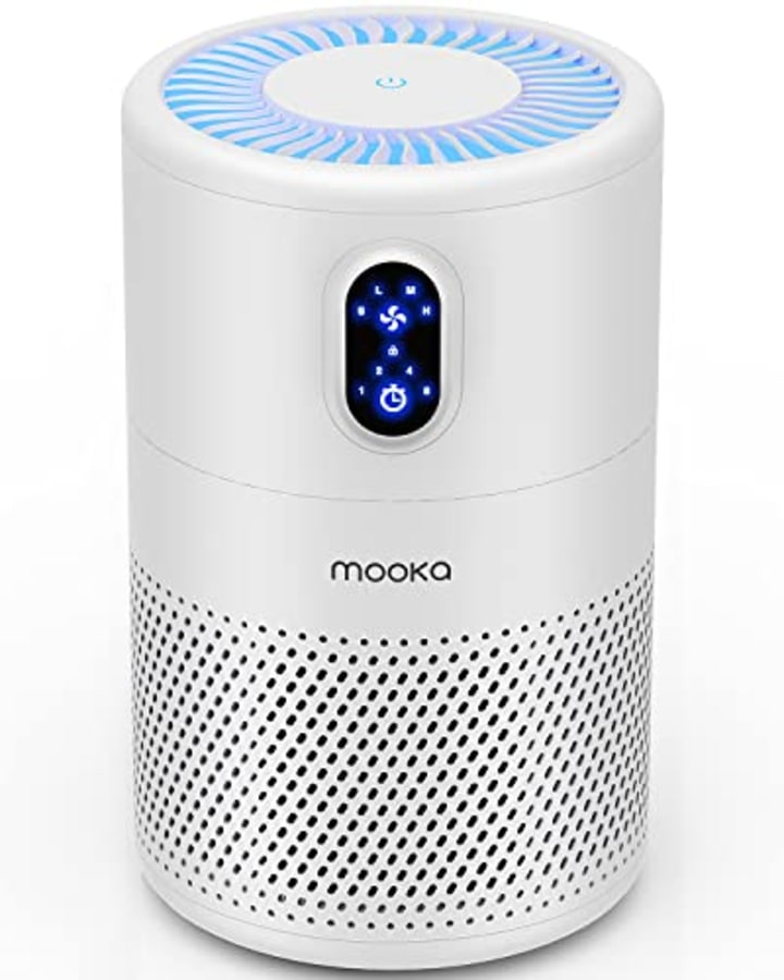 MOOKA Air Purifiers for Home Large Room up to 1076ft?, H13 True HEPA Air Filter Cleaner, Odor Eliminator, Remove Smoke Dust Pollen Pet Dander, Night Light(Available for California)