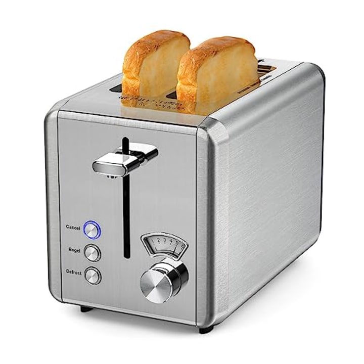 WHALL Toaster 2 slice Stainless Steel Toasters with Bagel,Cancel,Defrost Function, 1.5in Wide Slot, Removable Crumb Tray, 6 Bread Shade Settings, for Various Bread Types