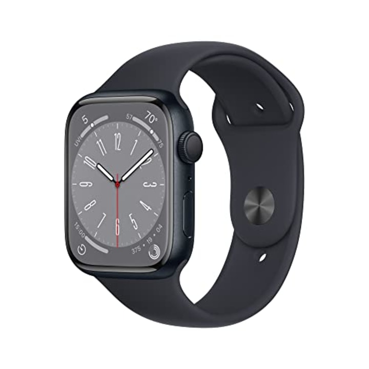 Apple Watch Series 8 [GPS 45mm] Smart Watch w/Midnight Aluminum Case with Midnight Sport Band - S/M. Fitness Tracker, Blood Oxygen &amp; ECG Apps, Always-On Retina Display, Water Resistant
