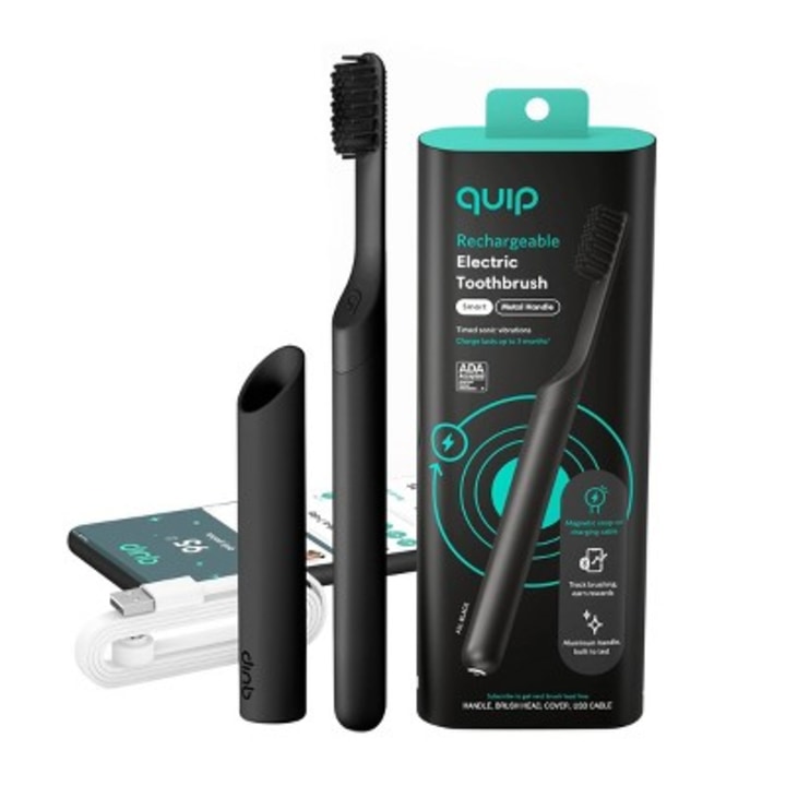 quip Smart Rechargeable Sonic Metal Electric Toothbrush with Timer and Travel Case/Mount