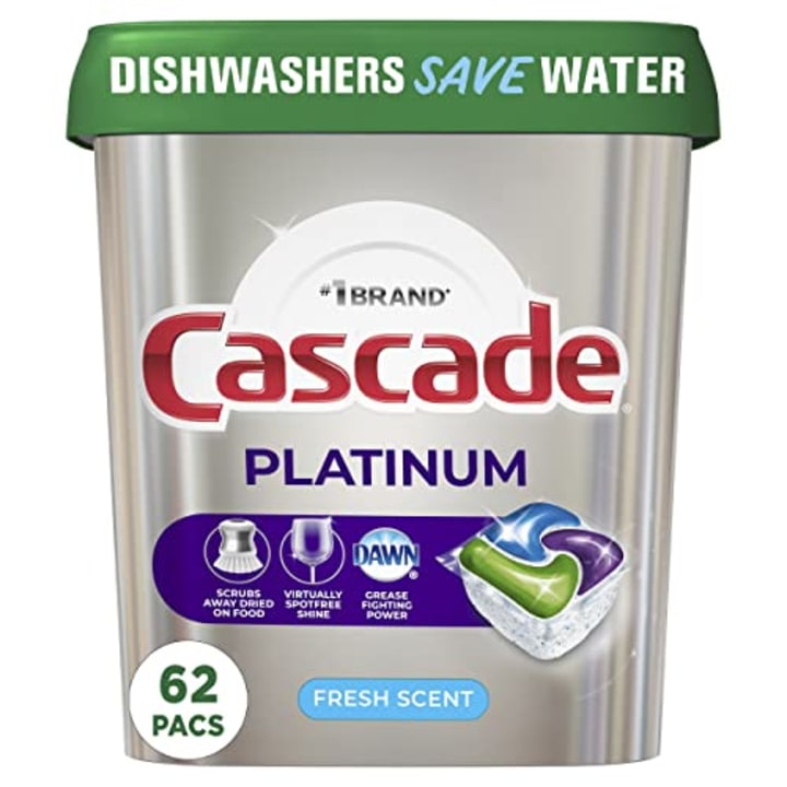 Cascade Platinum Dishwasher Pods, Dishwasher Detergent, Dishwasher Pod, Dishwasher Soap Pods, Actionpacs with Dishwasher Cleaner and Deodorizer Action, Fresh, 62 Count of Dish Detegent Pods