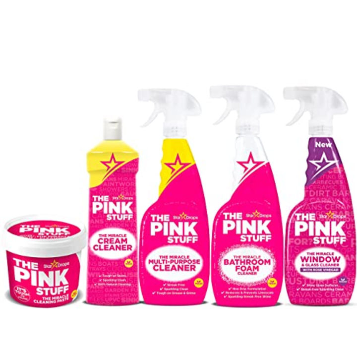 Stardrops - The Pink Stuff - The Miracle Cleaning Paste, Multi-Purpose Spray, Bathroom Foam Spray, Window &amp; Glass Cleaner, and Cream Cleaner Bundle