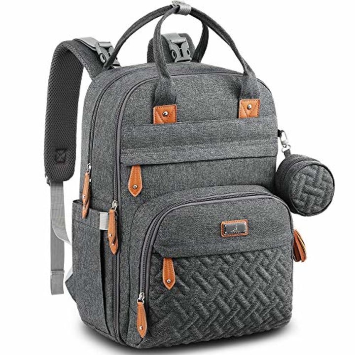 BabbleRoo Diaper Bag Backpack - Baby Essentials Travel Bag - Multi function Waterproof Diaper Bag, Travel Essentials Baby Bag with Changing Pad, Stroller Straps &amp; Pacifier Case - Unisex, Dark Gray