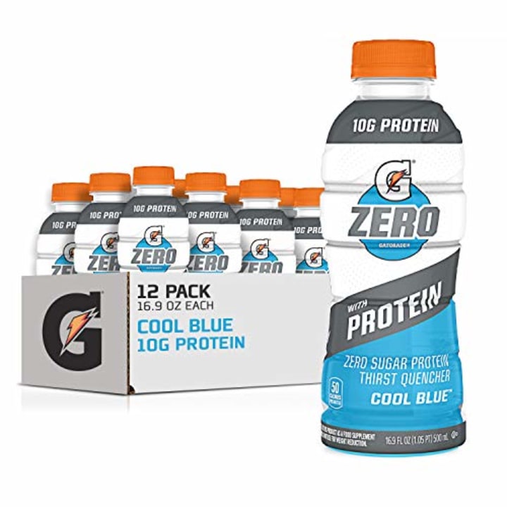 Gatorade Zero With Protein, 10g Whey Protein Isolate, Zero Sugar, Electrolytes, Cool Blue, 16.9 Fl Oz, 12 Pack