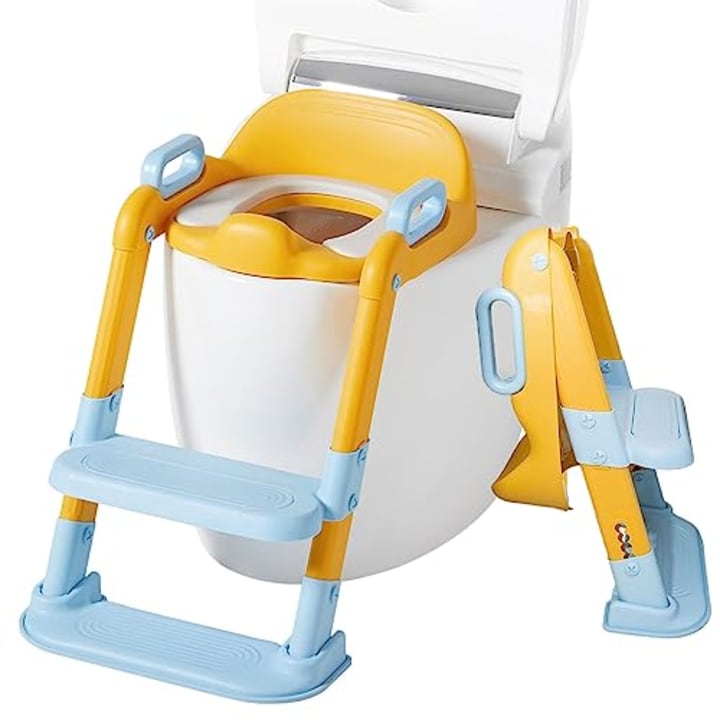 Ugbizcog Potty Training Seat with Ladder, Toddler Toilet Seat for Kids Boys Girls, Potty Seat with Ladder, Comfortable Safe Adjustable Potty Training Toilet Seat with Splash Guard Anti-Slip Pads