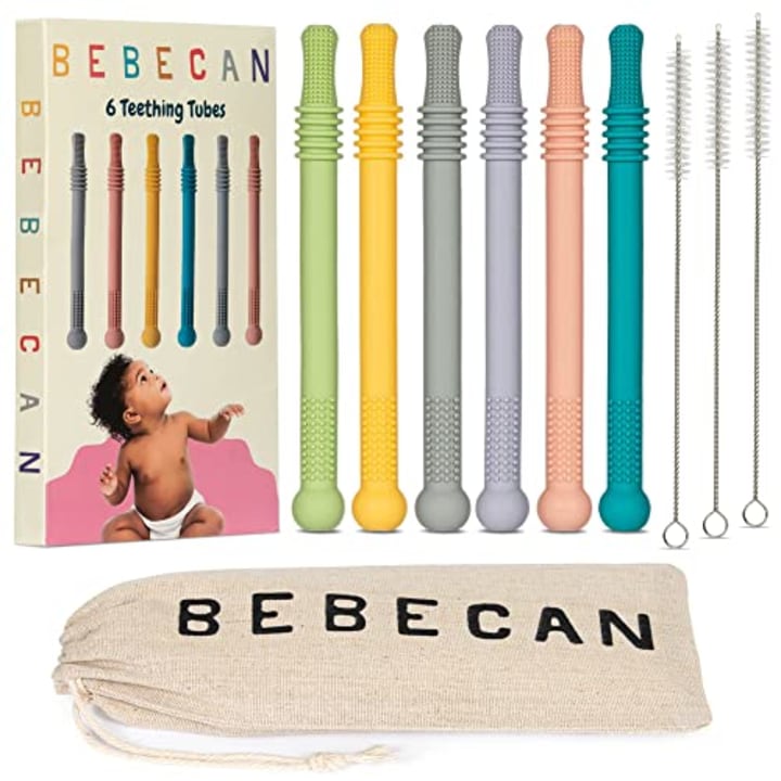 BEBECAN Teething Sticks for Babies - Infant Teething Relief for Teething Baby in 6 Vibrant Colors, Super Soft Silicone Baby Teethers, Teething Toys for Babies 0-6 Months Multicolored