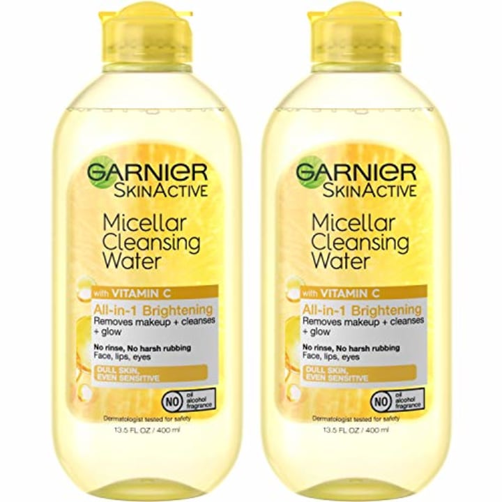 Garnier SkinActive Micellar Water with Vitamin C, Facial Cleanser &amp; Makeup Remover, 13.5 Fl Oz (400mL), 2 Count (Packaging May Vary)