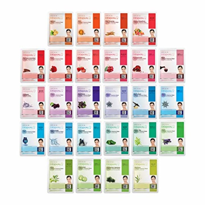 DERMAL 26 Combo Pack Collagen Essence Korean Face Mask (Red &amp; Green) - Hydrating and Soothing Facial Mask with Panthenol - Hypoallergenic Self Care Sheet Mask for All Skin Types - Natural Home Spa Treatment Masks