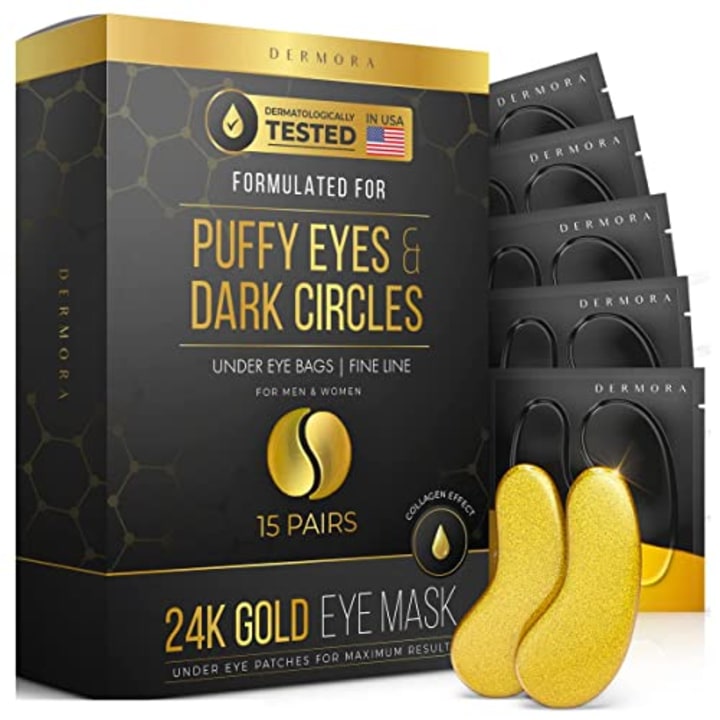 Dermora 24K Gold Eye Mask Puffy Eyes and Dark Circles Treatments Look Less Tired and Refresh Your Skin, 15 Pairs