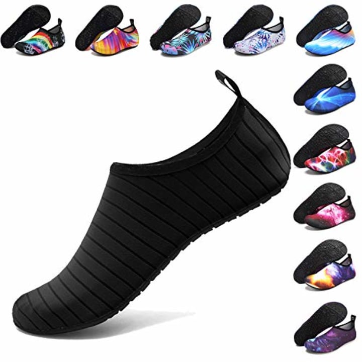 ANLUKE Water Shoes Barefoot Aqua Yoga Socks Quick-Dry Beach Swim Surf Shoes for Women Men Black/Solid 40/41