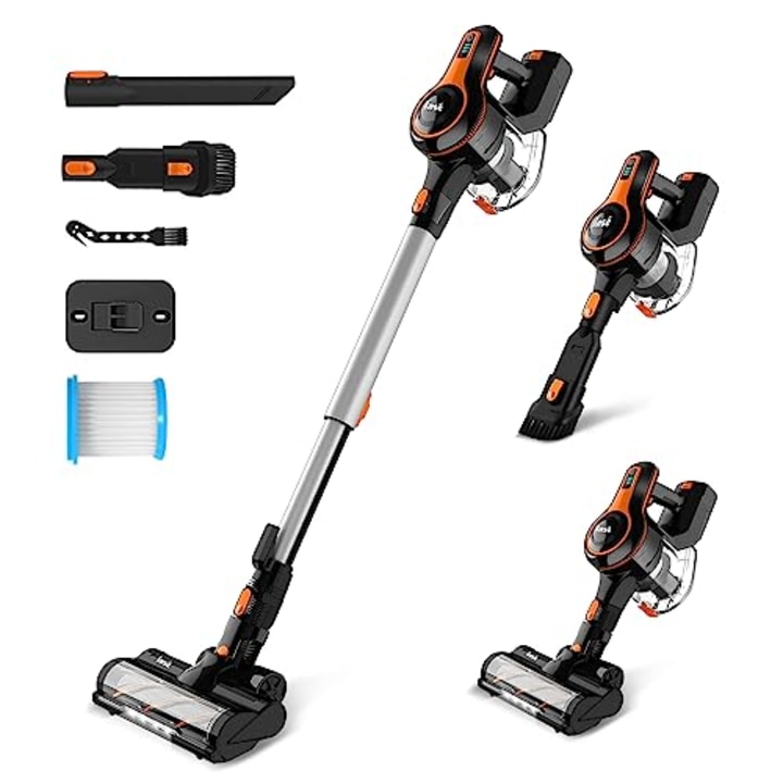 INSE 25Kpa Cordless Vacuum Cleaner, 300W Powerful Stick Vacuum, 6-in-1 Rechargeable Cordless Vacuum with 2500mAh Battery Up to 45mins Runtime, Lightweight Vacuum Cleaner for Pet Hair Hard Floor Carpet