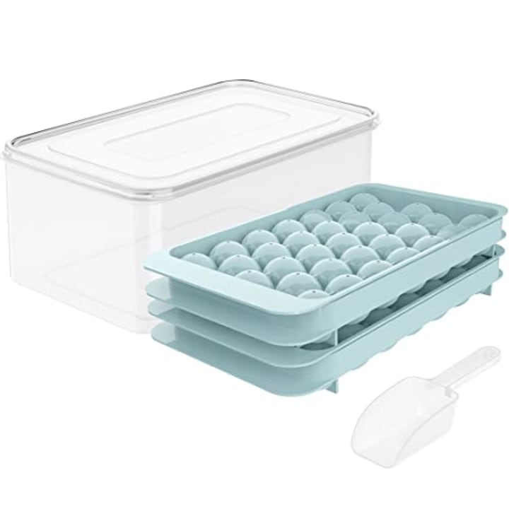 Wibimen Round Ice Cube Tray with Lid and Bin