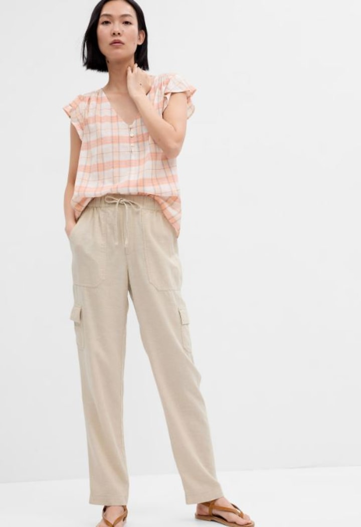 Linen Easy Cargo Pants with Washwell