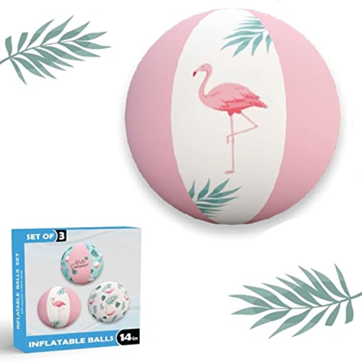 FLAMINGO Inflatable beach ball set of 3, Bachelorette party decorations, SIZE 14 INCHES Floats floatie for girls pool summer party decorations,funny floties water play by NINOSTAR