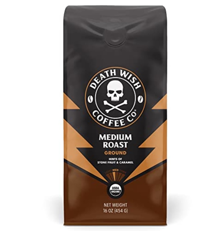 Death Wish Coffee, Organic and Fair Trade Medium Roast Ground Coffee, 16 oz