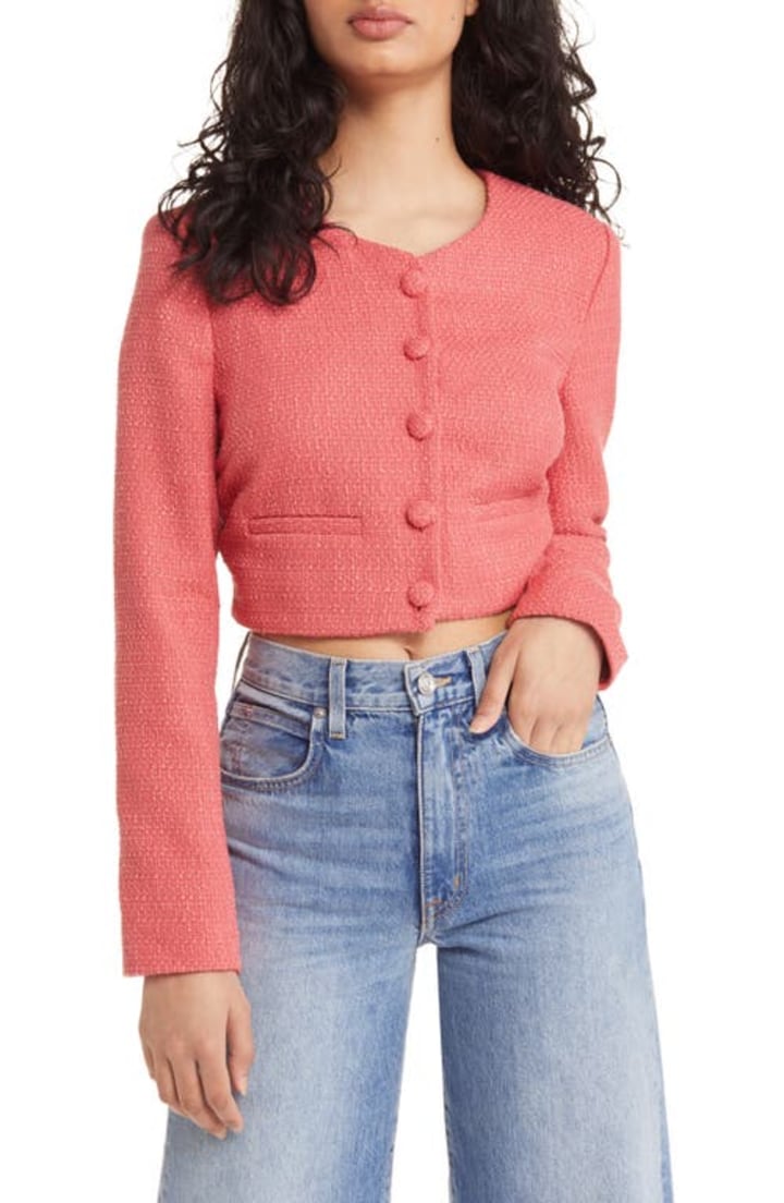 Open Edit Boucl? Crop Jacket in Red Mum at Nordstrom, Size Xx-Small