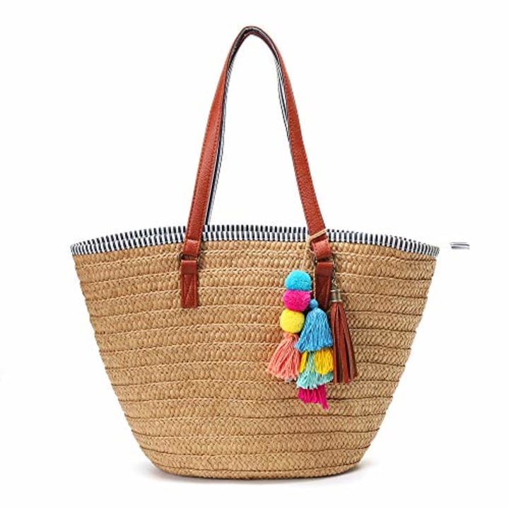 Solyinne Straw Beach Bag Large Woven Straw Bag Handbag Women&#039;s Woven Tote Bag Summer Beach Tote with Tassel for Travel