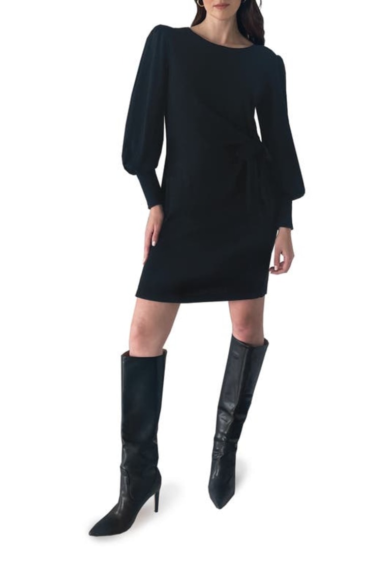 Julia Jordan Long Sleeve Tie Side Sweater Dress in Black at Nordstrom, Size 6