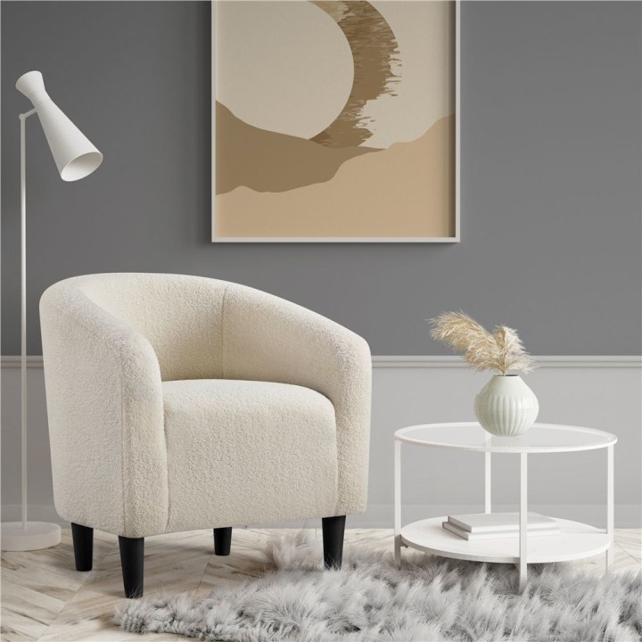 Yaheetech Upholstered Armchair Accent Barrel Chair Ivory