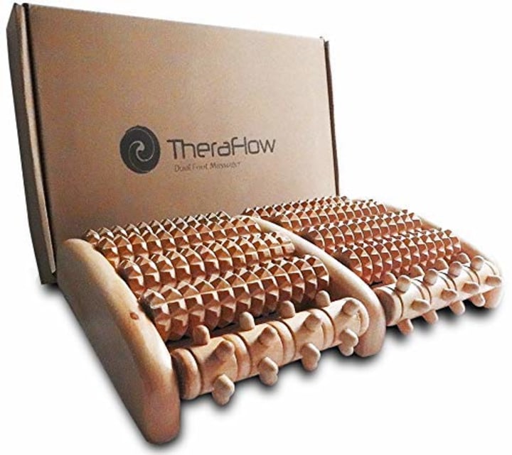 TheraFlow Dual Foot Massager Roller (Large). Relax and Relieve Plantar Fasciitis, Heel, Arch Pain. Stress Relief Tool. Full Instructions/ Reflexology Chart Included. Relaxation Gifts for Men, Women