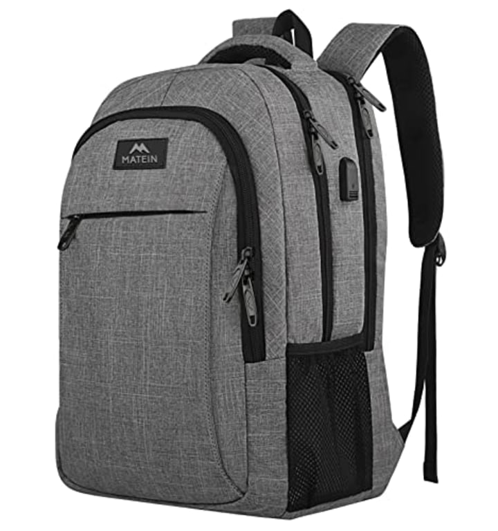 MATEIN Travel Laptop Backpack, Business Anti Theft Slim Durable Laptop Backpack with USB Charging Port, Water Resistant College Bag Computer Bag Gifts for Men &amp; Women Fits 15.6 Inch Notebook, Grey