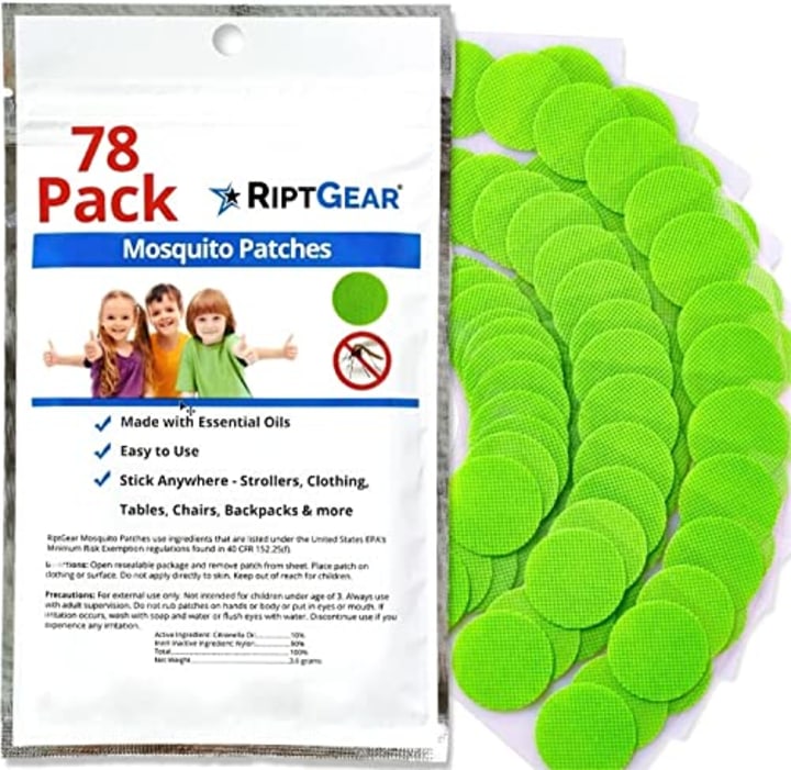 RiptGear Mosquito Patches - 78 Pack of Bug Stickers for Kids and Adults, Natural Citronella Patch Sticks to Any Surface - DEET Free Mosquito Stickers