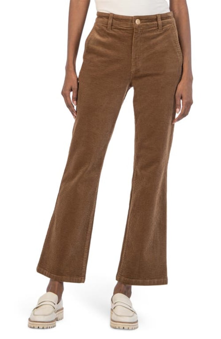 KUT from the Kloth Kelsey High Waist Ankle Flare Corduroy Pants in Mushroom at Nordstrom, Size 4P