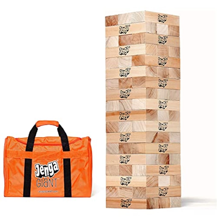 Official Jenga Giant JS7 - Jumbo Large Size Game Stacks to Over 5 feet, Includes Heavy-Duty Carry Bag, Premium Hardwood Blocks, Splinter Resistant, Precision-Crafted Known Trusted Jenga Brand Game