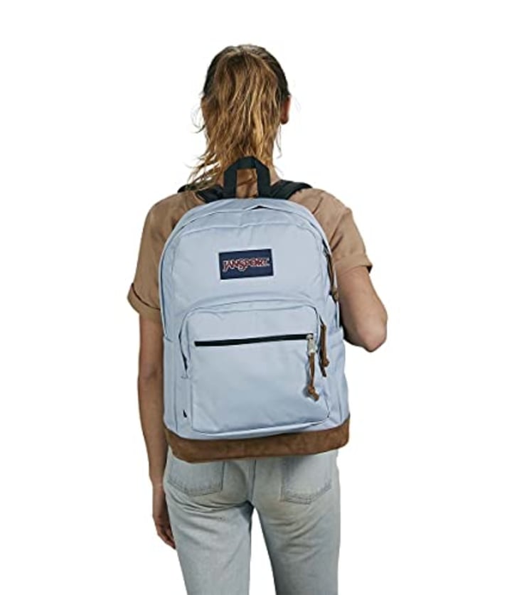 JanSport Right Pack Backpack - Travel, Work, or Laptop Bookbag with Leather Bottom, Blue Dusk
