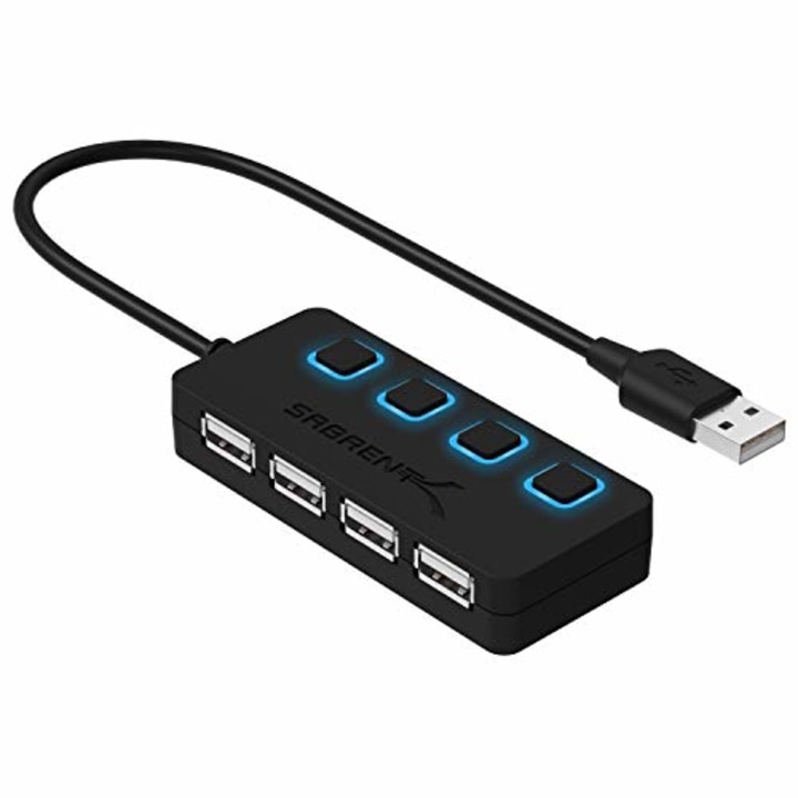SABRENT 4-Port USB 2.0 Data Hub with Individual LED lit Power Switches [Charging NOT Supported] for Mac &amp; PC (HB-UMLS)