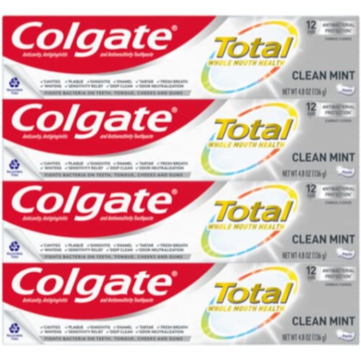 Colgate Total Toothpaste with Whitening, Clean Mint, 4.8 Ounce (Pack of 4)